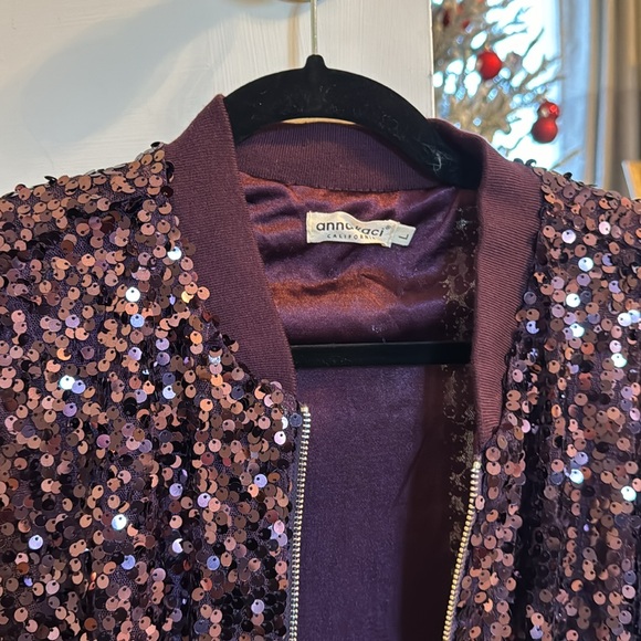 Purple long sleeve sequin bomber jacket, size Large - Picture 3 of 4